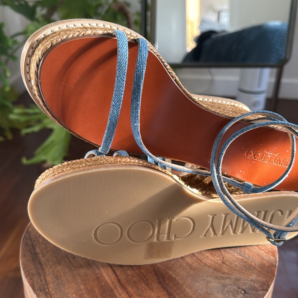 Jimmy Choo Denim Strappy Wedge Sandals - Blue - Picture 3 of 8